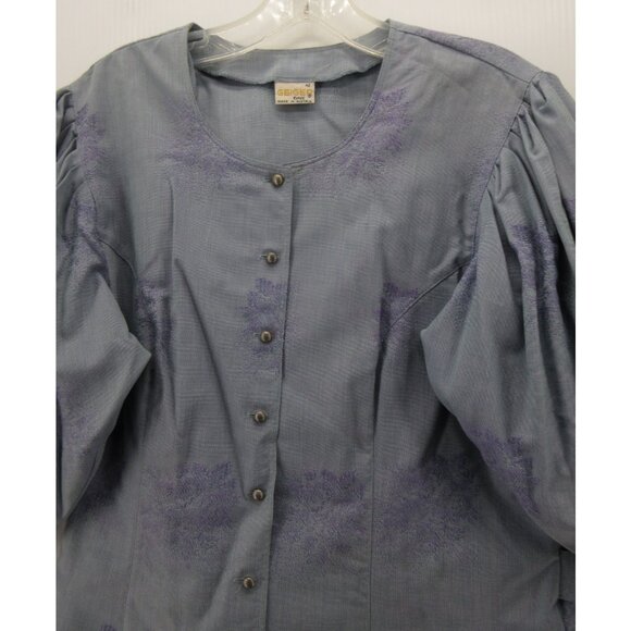 VINTAGE Geiger Top 12 Jacquard Floral Blouse Button Up Austria 42 * - Picture 2 of 13